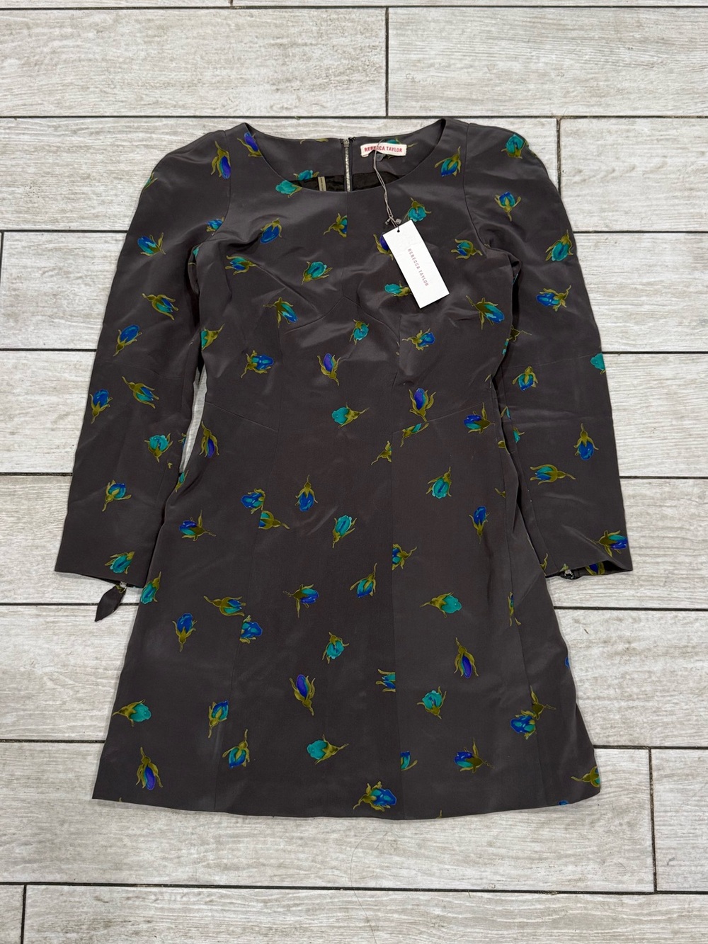 NWT REBECCA TAYLOR Silk Floral Puff Zipper Cuff Sheath Graphic Mini Dress 6